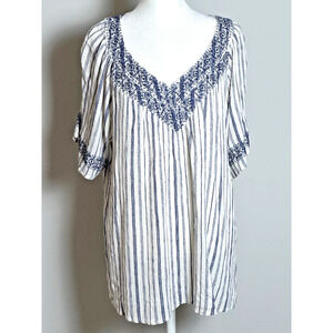 Knox Rose Womens Cream Navy Stripped Bohemian‎ Womens Casual Oversized Top XXL